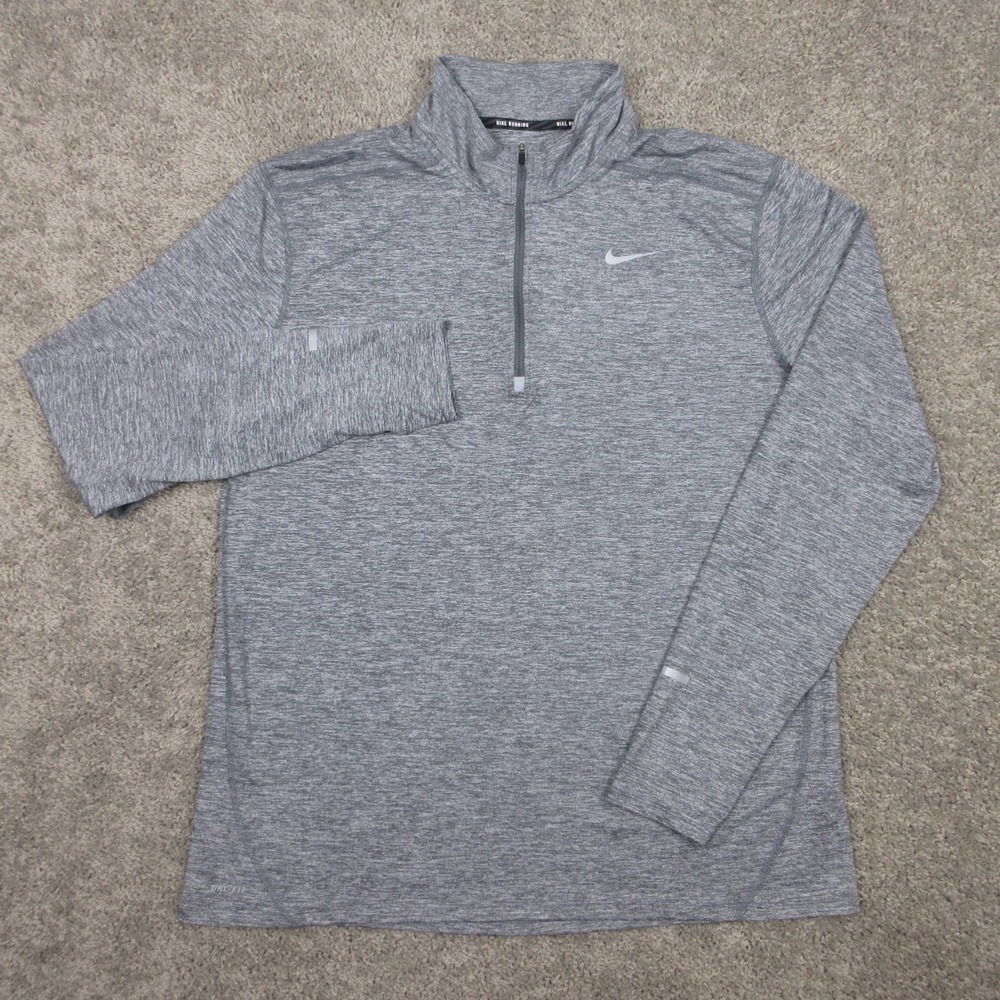 Nike Sweater Mens XL Gray Running Reflective Thumb Holes Quarter Zip Lightweight